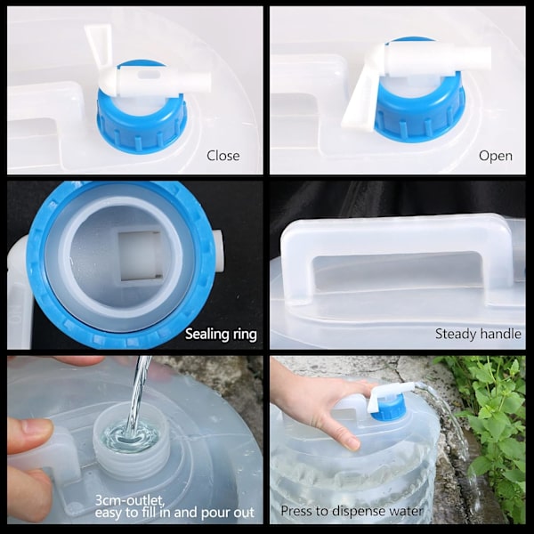 2-pack hopfällbar vattenbehållare 5L & 10L Vattenbärare Camping BPA-fria Vattenbehållare med kran för Camping Vandring Klättring Fiske Resor
