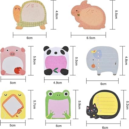 8 dyreformede mini-noter, kontor, sticky notes