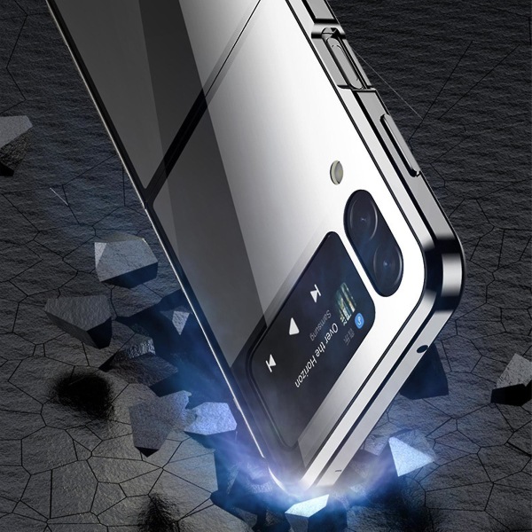 Magnetisk etui kompatibelt med Galaxy Z Flip 3, dobbeltsidet hærdet glas beskyttelsescover med sikkerhedslås