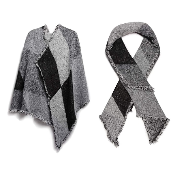 Sjal för Kvinnor Vinter Lång Mjuk Varm Rutiga Sjal Wraps Ull Spinnande Tofs Stor Sjal Lång Stole Black