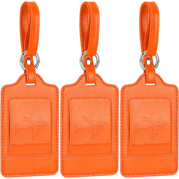3-packs bagagelappar för resväskor, bagageetiketter, reselappar för bagage, starkt, PU-läder, slitstarkt, märkbart, resetillbehör, orange Orange 2.7 x 4.2 inch/6.8 x 10.7 cm