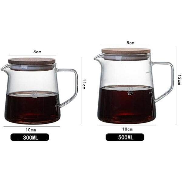 Glas kaffekande kaffekaraffel med låg, isoleret glaskande kaffekande isoleret klar karaffel til juice te kaffe vand (500 ml) Transparent 500 ml