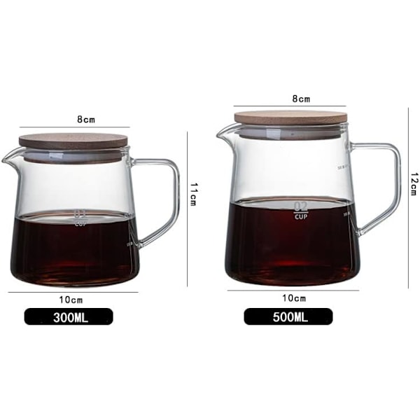 Glas kaffekanna kaffebryggare med lock, isolerad glaskanna kaffebryggare isolerad klar kanna för juice te kaffe vatten (500 ml) Transparent 500 ml