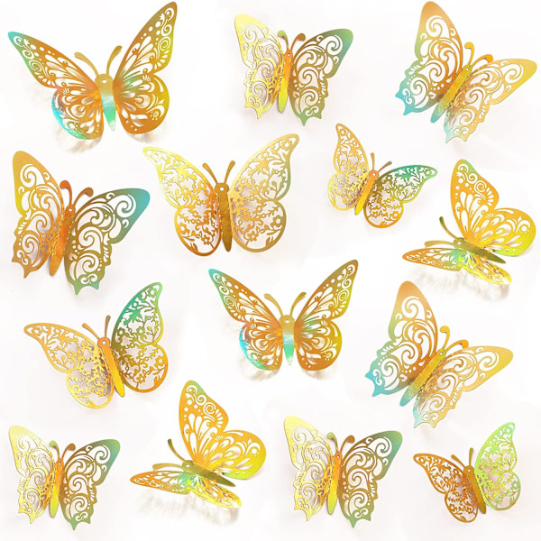 72 kpl perhoskoristeet, 3 kokoa 3 tyyliä, perhosseinäkoristeet, perhosjuhlakoristeet, syntymäpäiväkoristeet, perhoset askarteluun, Ca 72 Pcs, Rainbow Gold