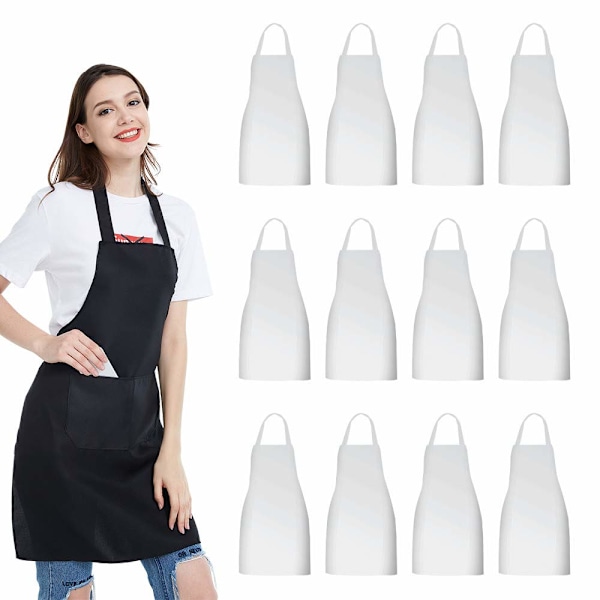 Ruokaesiliina, 7 kpl Unisex Mustia Esiliinoja, joissa 2 Tilavaa Taskua, Konepestävä Keittiöön, Askarteluun, Grillaamiseen, Piirtämiseen black