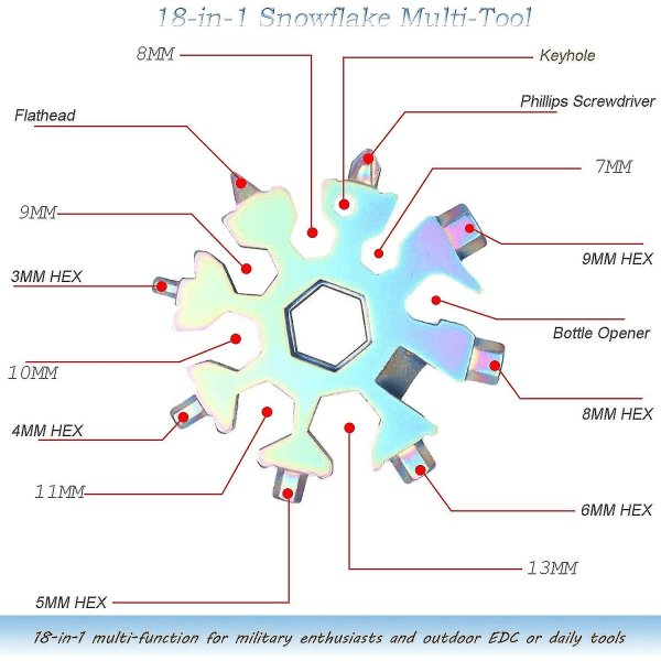 6 stk. snefnug værktøj 18-i-1 rustfrit stål multifunktionsværktøj, rustfrit stål