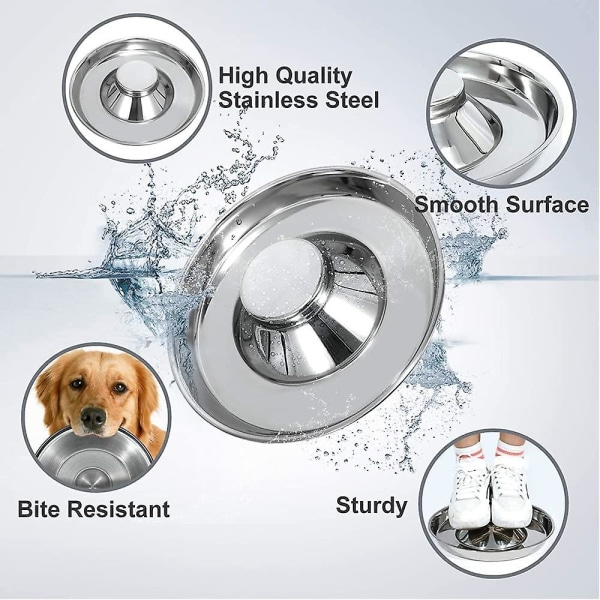 2 hundeskåle med langsom fodring i rustfrit stål, hvalpefravænningsskål kan bruges til flere hvalpe til at spise vand og hvalpeskåle (30*3,2 cm)