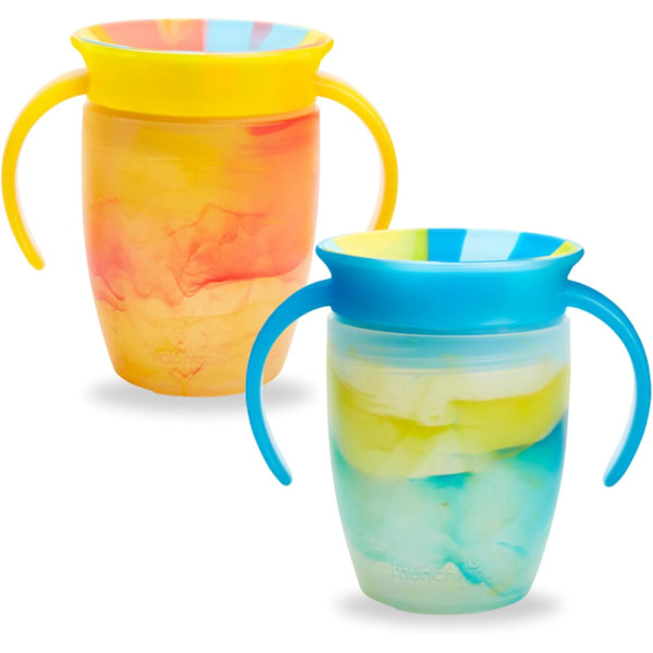 Miracle 360 6+ Måneder 7oz Baby Sippy Cups (2-pak). Træningskop, Spildfri, Opvaskemaskine-sikker Baby Vandflaske med Nemme Greb. (Blå/Gul) Blue/Yellow