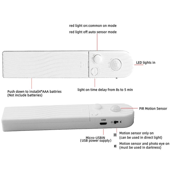 Varmvit LED Strip Light Varmvit Tape Light med rörelsesensor 6.56ft - Externt batteri