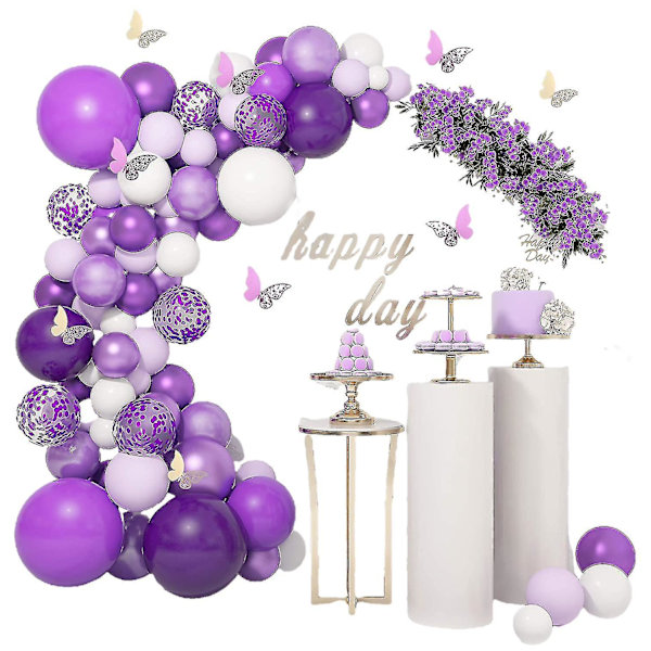 124 st lila ballongbågsgirlang kit vita lila konfetti latex metalliska ballonger