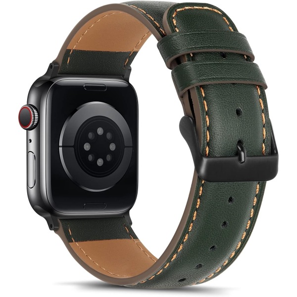 Remmer kompatibel med Apple Watch-rem 45mm 44mm 42mm 41mm 40mm 38mm, Dame- og herre-læderremme, udskiftningsrem kompatibel med iWatch Series 7 Dark Green 49mm/45mm/44mm/42mm