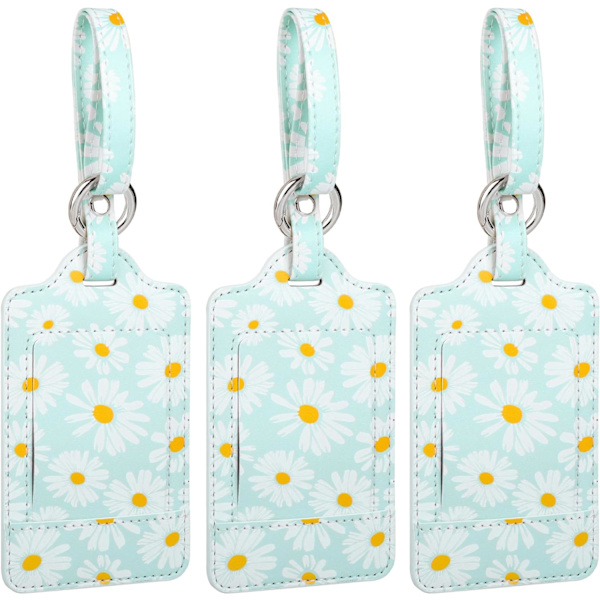 3-pak blomster bagagemærker, bagagemærker til kufferter, bagagemærker med navneskilt, synlige, holdbare, rejsetilbehør, PU-læder, Daisie FlowerDaisies 2.7 x 4.2 inch/6.8 x 10.7 cm