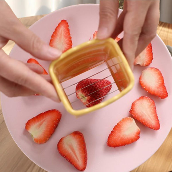 2 st jordgubbsskärare fruktskivar banancupskärare, rostfritt stål jordgubbsskärare, liten tomatskärare multifunktionell fruktsalladsklippare