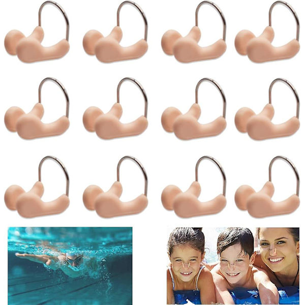 12 stycken unisex näsklämma bekväm simning näsplugg vattentät silikon näsklämma skydd med mjuk stoppning för fritidsswimare, beige