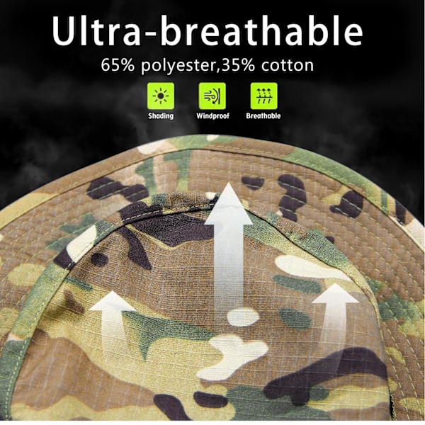 Camo Boonie Hatt för Män Kvinnor, Militär UPF50+ Solhatt Bredbrättad Bucket Hatt Djungelhatt för Fiske Jakt Safari Strand