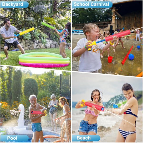 Vattenpistoler för Pool, 4-pack, 12 Meter Räckvidd, Strandleksaker för Sommarfest, Utomhusleksaker för Pojkar, Flickor, Vuxna och Barn 3-12 År Red+yellow+green Power Handle*3