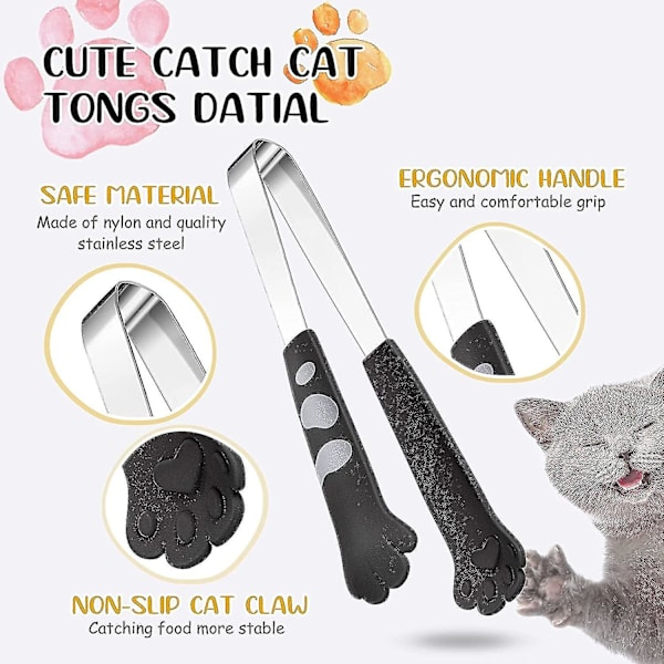 Kattång 7 tum matklämmor kökståndar katt tass form tång rostfritt stål matlagningstång för grillmatlagning grillning godis, socker, 2 st