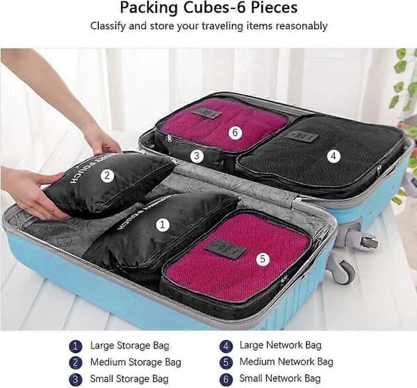 Researrangör Packväskor, 6 st Resepackningskuber Set för Kläder Resebagage Organiseringsväskor