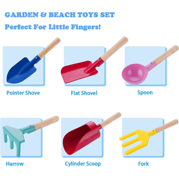 Strandleksaker för barn Strandredskap, 6st set Trädgårdsredskap för barn Trädgårdsredskap med robust trähandtag