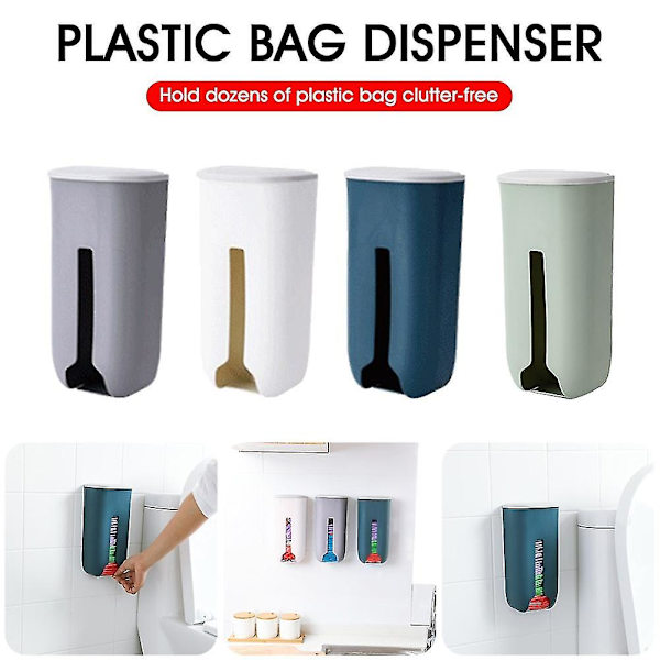 Køkkenposeholder i plast til dagligvarer, dispenser til vægmontering, affaldsposeholder, genopfyldelig affaldsposebeskytter, køkkenarrangør