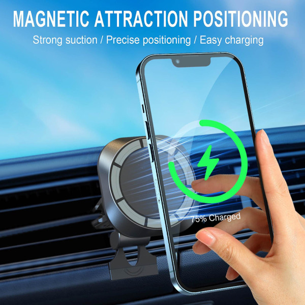 Magneettinen langaton autolaturi, tuuletusaukkoinen puhelinteline 360 ​​astetta pyörivällä