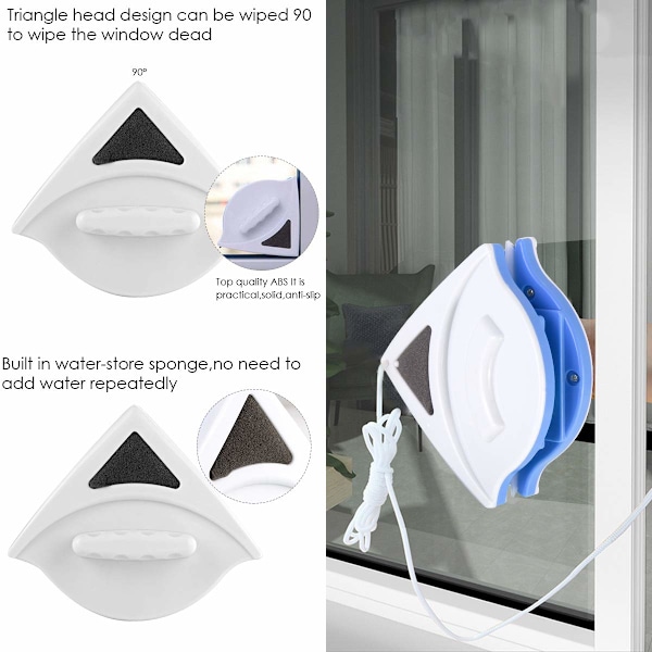 Magnetisk fönsterputsare, dubbelsidig fönsterrengörare med anti-fallrep, fönsterputsningsborste för 3-8 mm enkelglas (blå)