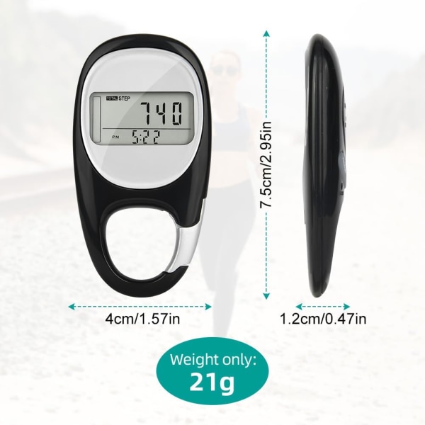 Skritteller 3D Gåpedometer, Bærbar Sportspedometer Klips På, Spor Trinn og Miles/Km Kalorier Forbrent i Sanntid, Pedometer for Eldre Barn/F