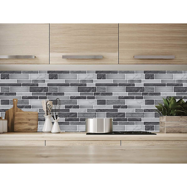 2 stk 25*28cm, selvklebende veggfliser, svart og grå klebende backsplash med marmor mønster for kjøkken bad, mosaikkeffekt