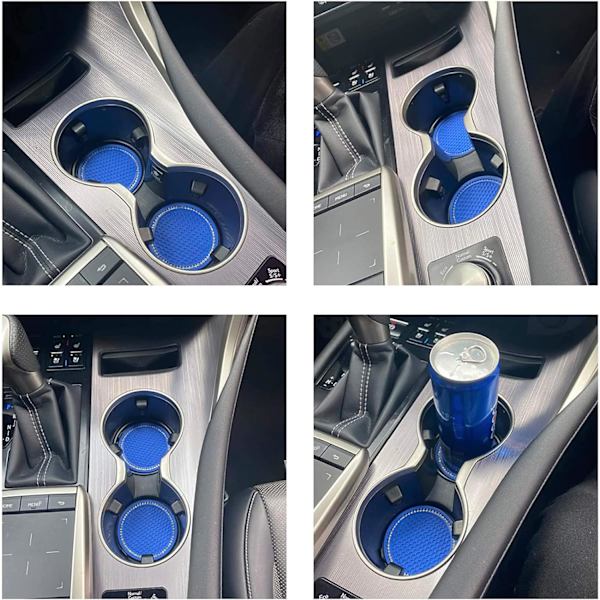 Auton mukitelineen alusta, 2 pakkausta yleismaailmallinen automaattinen liukumaton mukitelineen lisäalusta, Bling Crystal Rhinestone Auton sisätilatarvikkeet-D Deep Blue