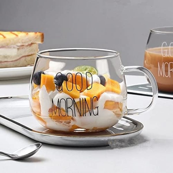 Godmorgen Kaffe Kops, 350 ml Glas til Te, Morgenmad, Juice Transparent