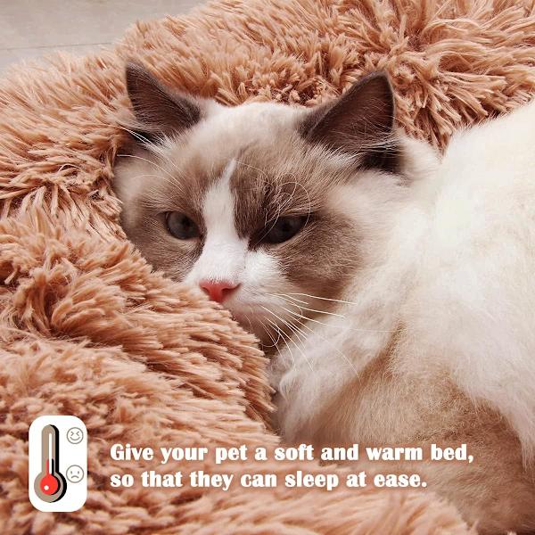 Rolig hundekat donut seng - 27,5 tommer fluffy plysj valp kattunge koselig rund seng, varm og myk kjæledyr koselig anti-angst senger med sklisikker bunn og Coffee 70.00 x 70.00 x 20.00 cm (L x W x H)