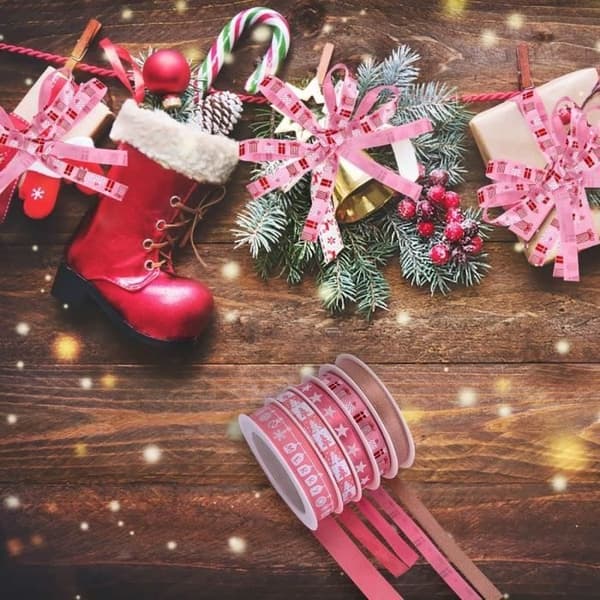 Julbandsrullar - Ej specificerat - 5 st - Polyester - Rosa - Dekorativa för jul