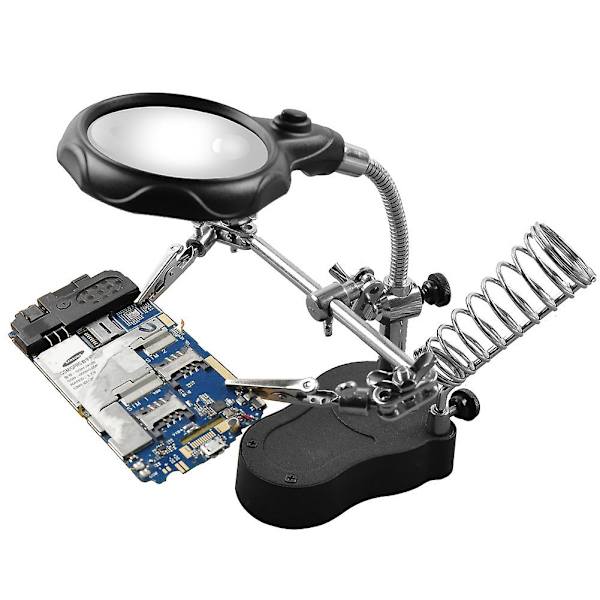 Loddeforstørrelsesglas med LED-lampe, hjælpende hænder med clips, forstørrelsesglas, loddeholder med alligatorclips til montering, reparation, håndværk