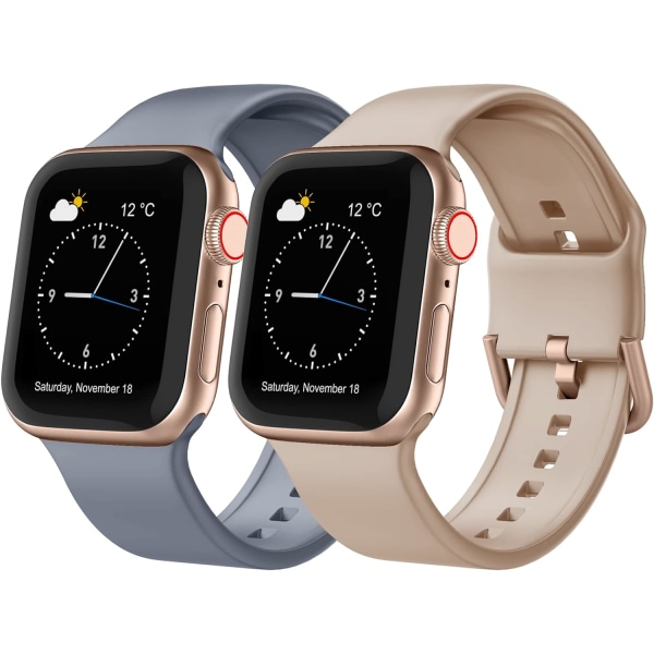 Kompatibel med Apple Watch-armband 49mm 45mm 44mm 42mm 41mm 40mm 38mm, mjukt silikon sport ersättningsband med klassiskt spänne för iWatch-serien Blue Grey/Milk Tea 38/40/41 mm