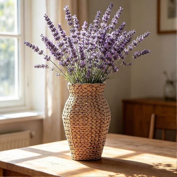Handvävd rottingvas - Liten flätad boho-design - för pampasgräs och torkade blommor - Rustik