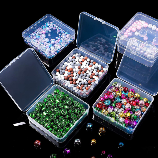 6 stk mini-beholderesker for oppbevaring av perler i klar plast for innsamling av små gjenstander, perler, smykker, visittkort, håndverk (3,7 x 3,7 x 1,18 tommer)