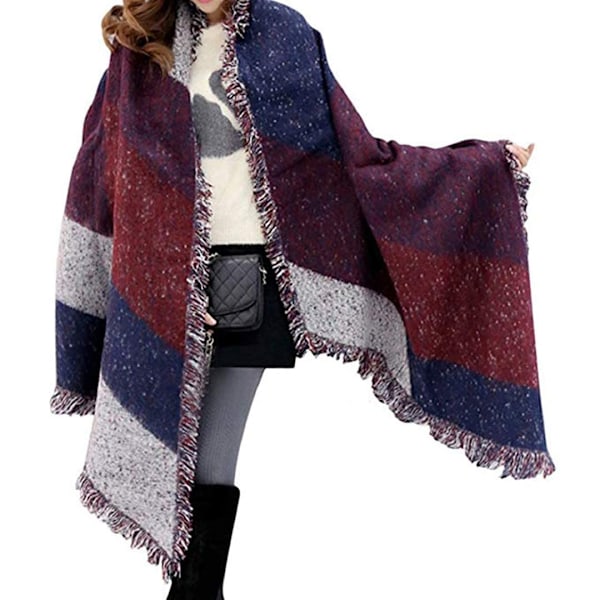 Sjal til Kvinder Vinter Lang Blød Varmt Tjekket Sjal Wraps Uld Spinding Kvast Stor Shawl Lang Stole