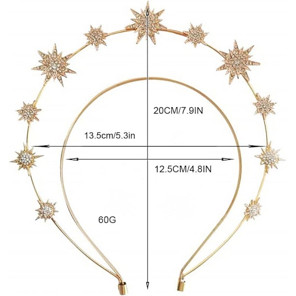 Halo Crown Hodebånd Stjerne Rhinestone Hårbånd Gudinne Halo Crown Kostyme Bryllup Hodeplagg for Kvinner og Jenter 1 stk (Gull) Gold 1 count (Pack of 1)