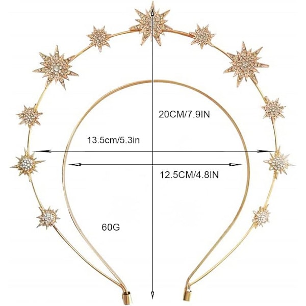 Halo Crown Hovedbånd Stjerne Rhinestone Hårbånd Gudinde Halo Crown Kostume Bryllup Hovedbeklædning til Kvinder og Piger 1stk (Guld) Gold 1 count (Pack of 1)