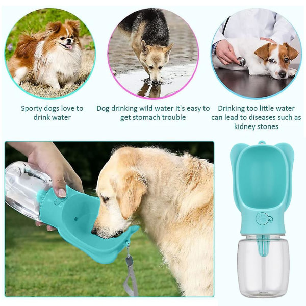Kannettava koiran vesipullo, vuotamaton vesipullo juomasyöttölaitteella, sininen