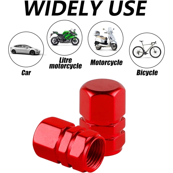 Aluminium Dækventilhætter Hjulventilhætter Bil Støvsikre Dækventilhætter Tilbehør, Universal til SUV, Bil, Cykel og Motorcykel, Hexagon Red