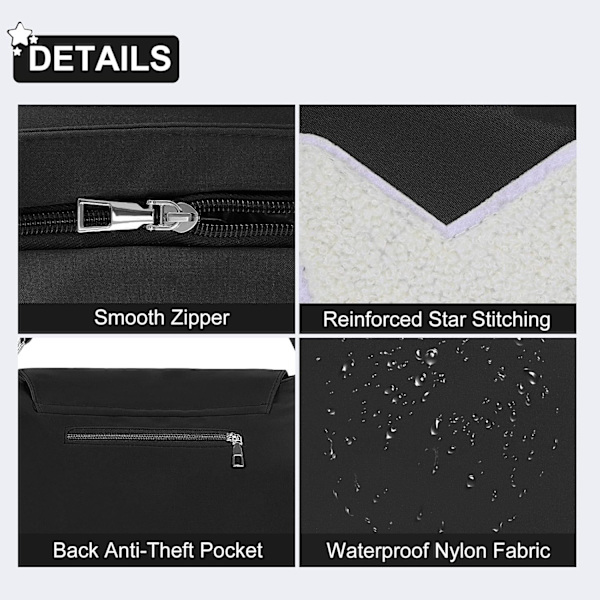 Sød Messenger Bag, Æstetisk Crossbody Bag, Y2K Star Grunge Bag Emo Skulder Tote Taske til Kvinder Blacklargenylon