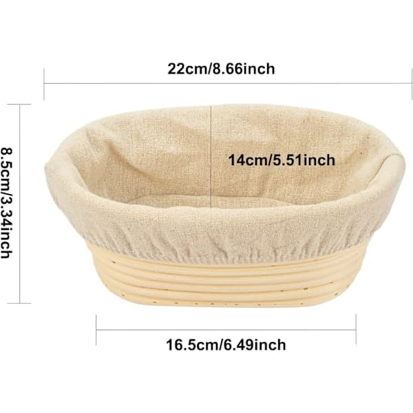 21 cm/8 tum oval lång jäskorg i rotting med foder för professionella bagare och hemmabagare