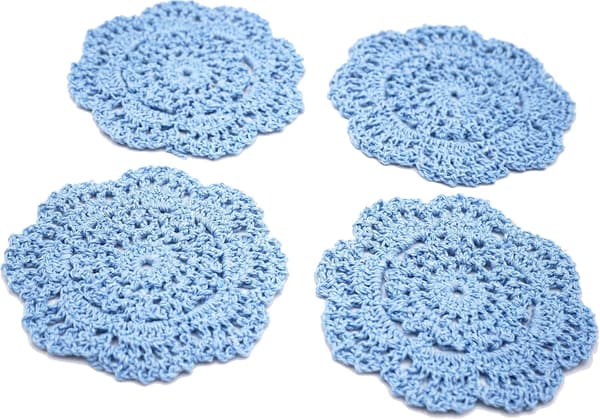 Runde hæklede blondebrikker, håndlavede, 10 cm, 4-pak (Blå) blue