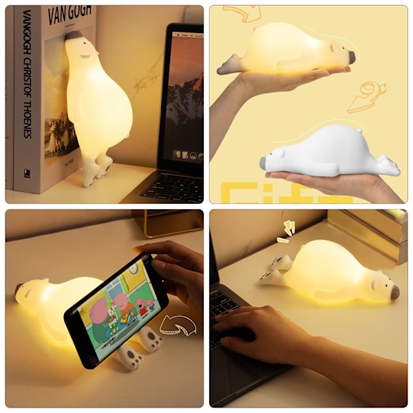 Sød Baby Natlampe Børnelampe med Touch Sensor Baby Silikone Natlampe Genopladeligt Batteri Dæmpbar Natlampe Julegave (Bjørn)