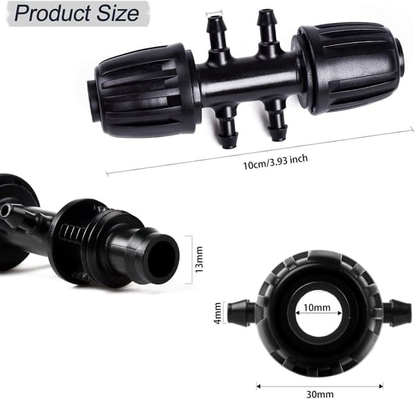 Modhager T-stykke til drypvanding, (passer til 13/4 mm ID) (sort)