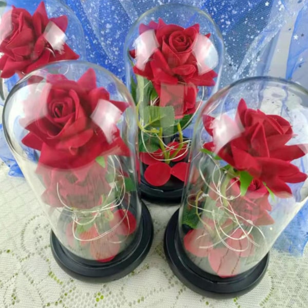 Rose Glas Cover Box Med Led Lys Varmt Lys Valentinsdag gave