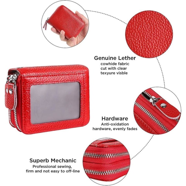 Röd - Läder kreditkortshållare för att skydda kreditkort 10 kortplatser Visitkortshållare Dragkedja Visitkortshållare (1 st)