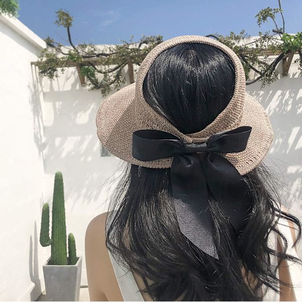 Dame stråhat strand solhat foldbar stor (Khaki)