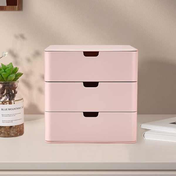 3-skuffs sminkebordarrangør, kompakt oppbevaringsorganisasjonsskuffer liten størrelse rosa Pink